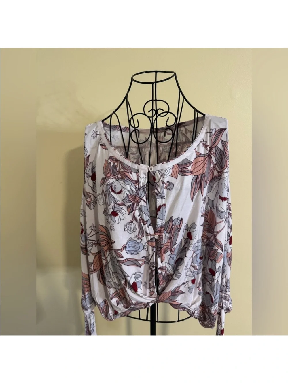 Free People Floral Scoop Neck Womens Top - Blush/Pink-Like New large